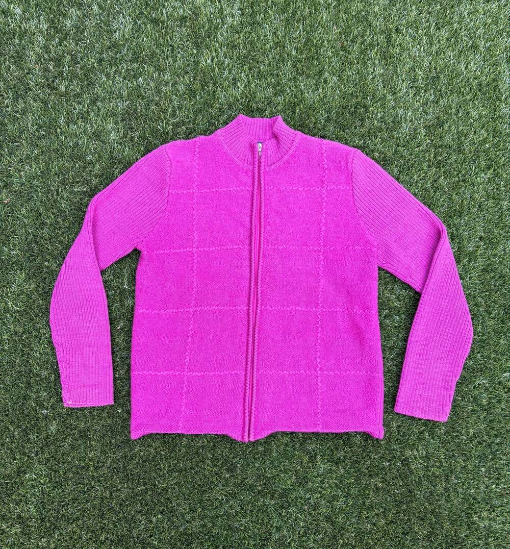 Women's Purple-Pink 100% Wool Zip-Up Sweater Jacket